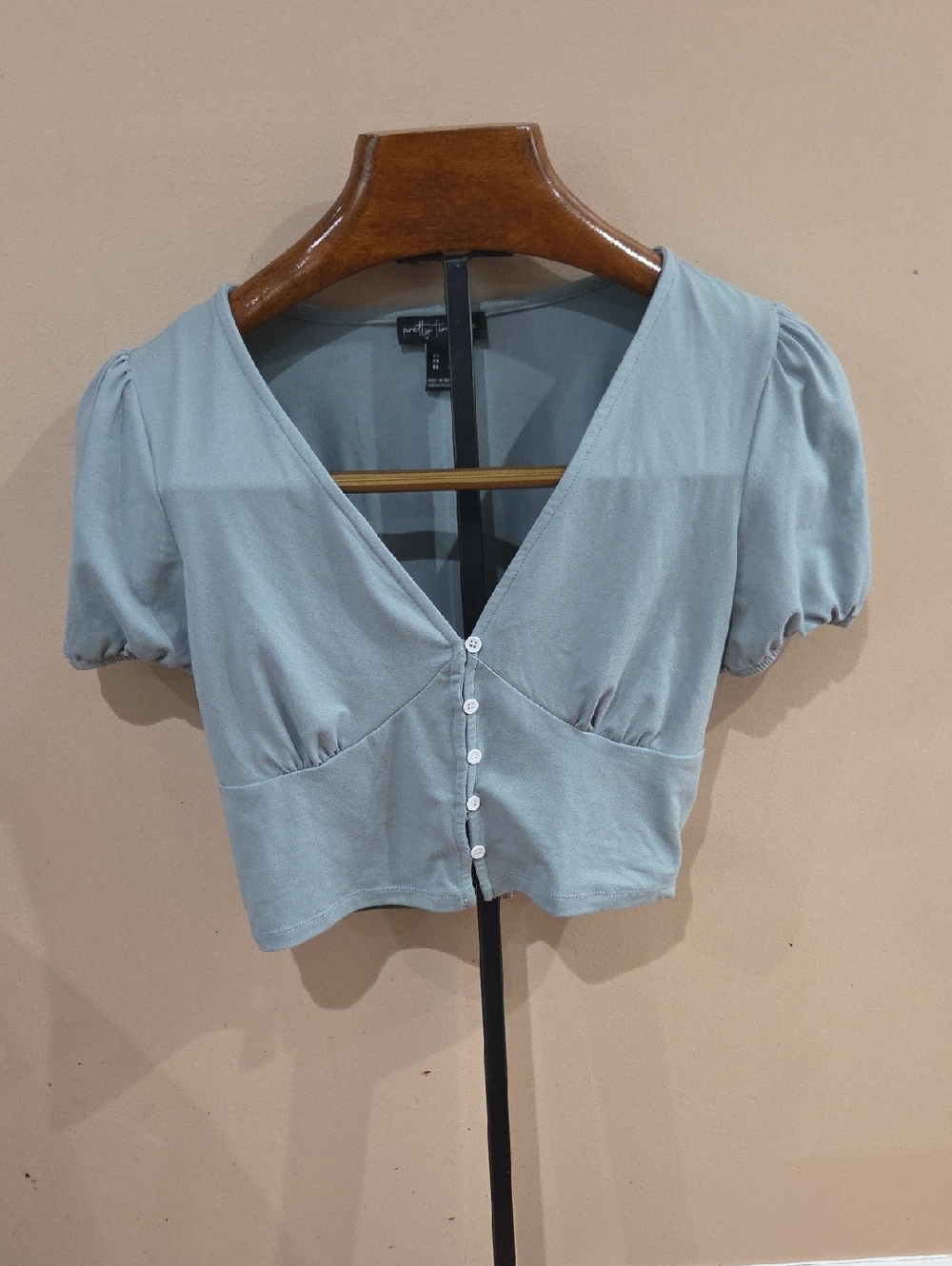 Pretty Tiny Tops Light Blue Puff-Sleeve Cropped Top